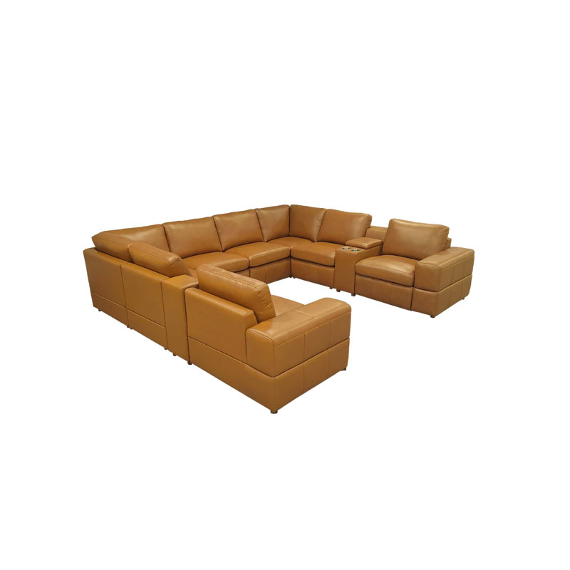 Canapé modulaire à large accoudoirs en cuir assorti, Gingembre gingembre