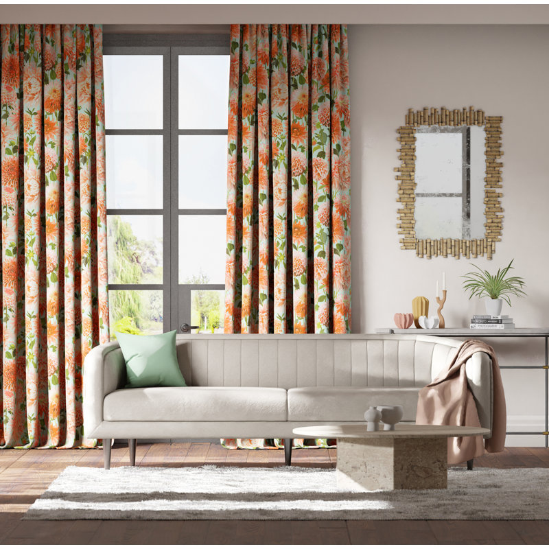 Dahlia Fabric, Coral/Fig Leaf/Sky 