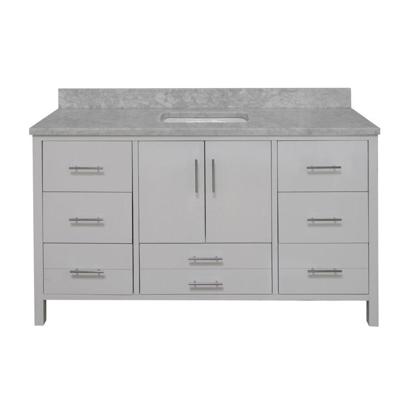 Kiara 60'' Single Bathroom Vanity with Top, White, Carrara Marble