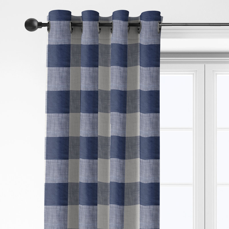 Walker Buffalo Indigo/Ivory Cotton Grommet Top Drapery Panel Set of 2, 50" W x 204" L