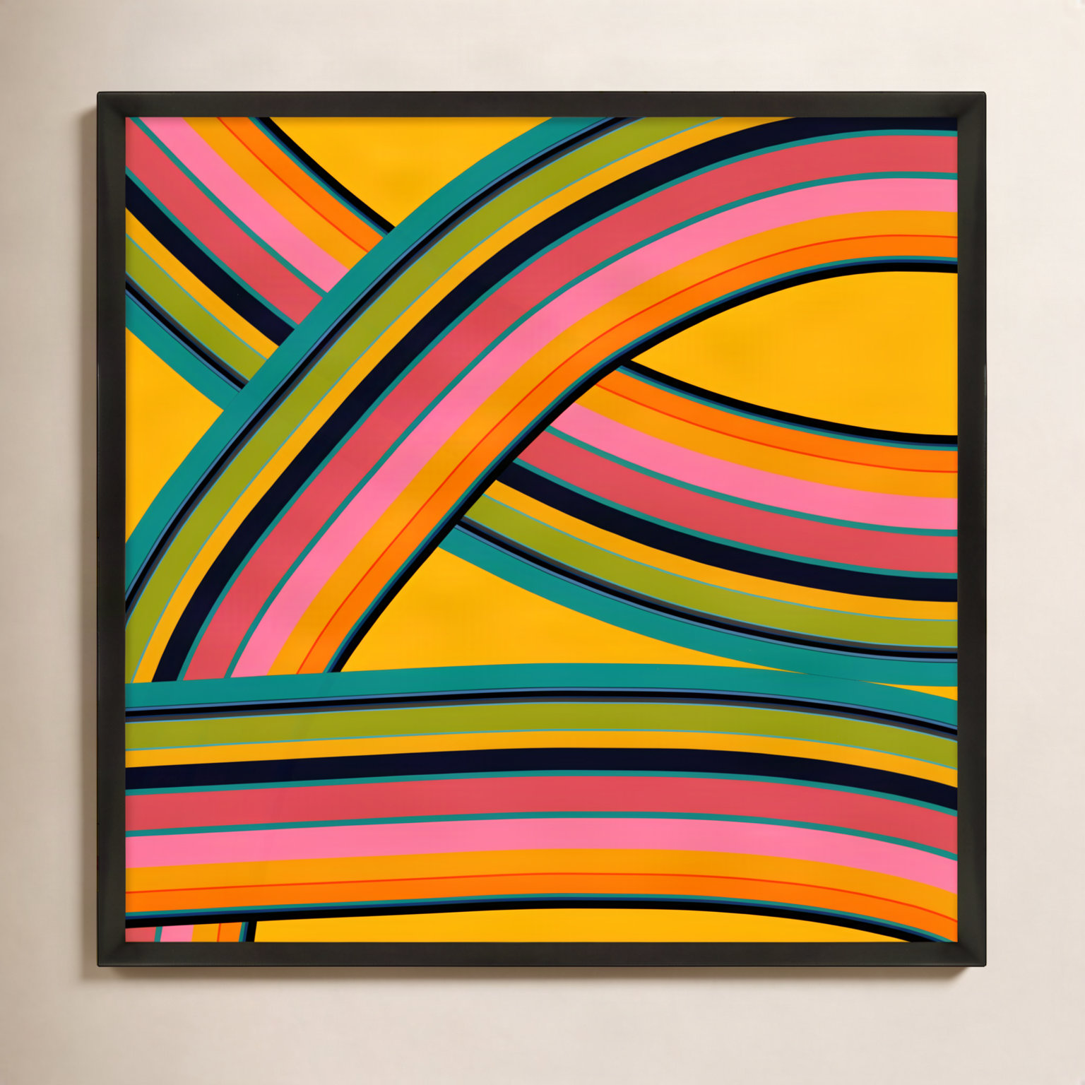 Twist Series I "Fiesta Twist" Print, 30" H x 30" W x 1.25" D, Black
