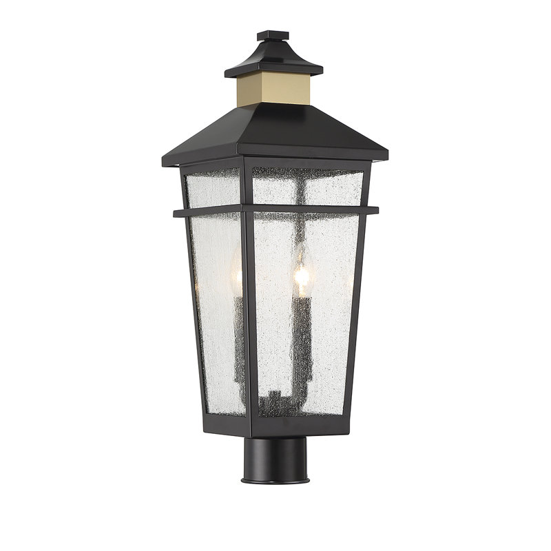 Lanterne murale d'extérieur 2 lumières Kingsley en noir mat avec accents laiton chaud