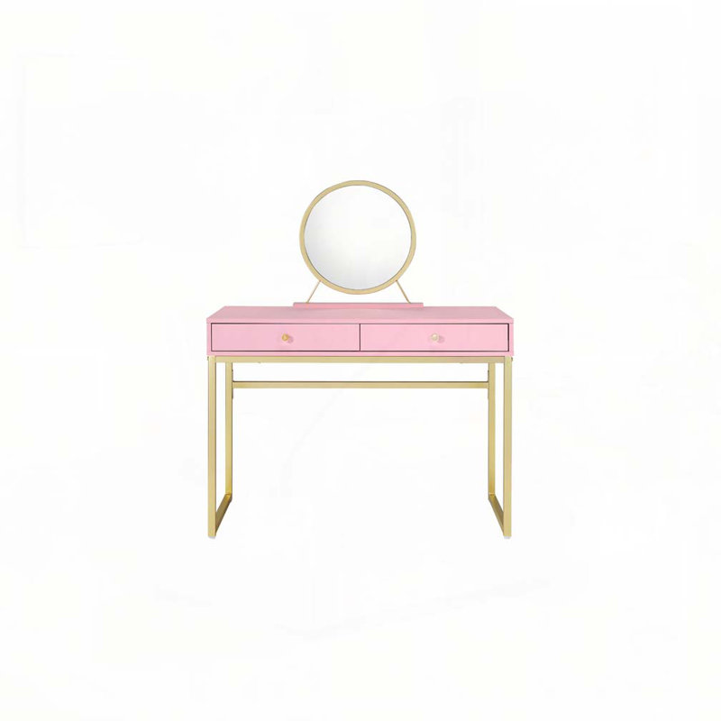 Coleen Pink & Gold Finish Vanity Desk W/Mirror & Jewelry Tray