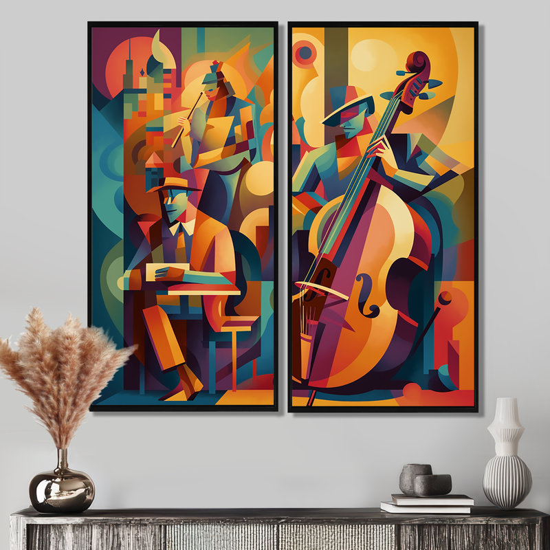Jazz Band Performance I - impressions d'art moderne sur toile, H 32 po x l 32 po, Noir, Impression encadrée flottante
