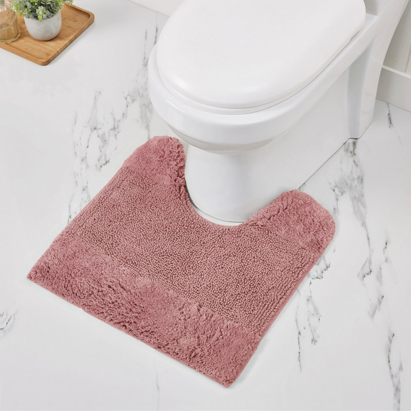 Granada 100% Cotton Tufted Contour Bath Rug, Soft, Absorbent & Non-Slip, Machine Washable Luxury Solid U-Shaped Toilet Rug for Bathroom, Fits Around Toilet Base, 20" x 20", Pink