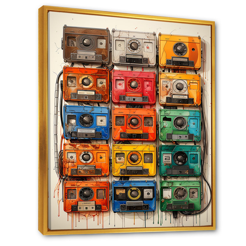 Dessin schématique d'une cassette I sur toile, H 32 po x l 16 po x P 1 po, Cadre flottant doré