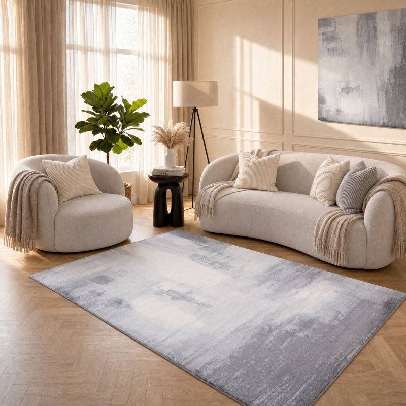 Elaris Collection Rectangle Abstract Area Rug, Grey, 80X150 cm