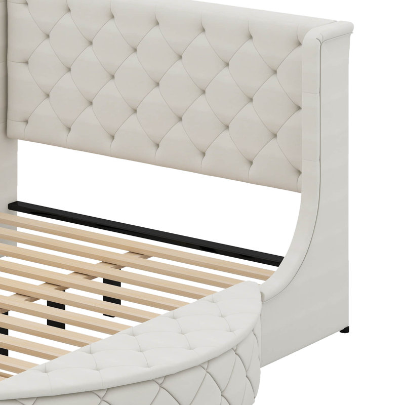 Queen Size Eitelbert Upholstered Storage Bed, Beige