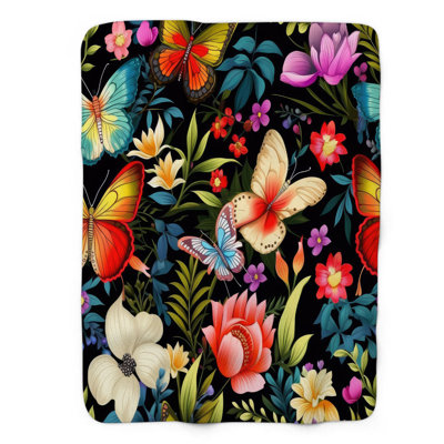 Couverture en sherpa 1 pièce Rainbow Fluttering Fauna