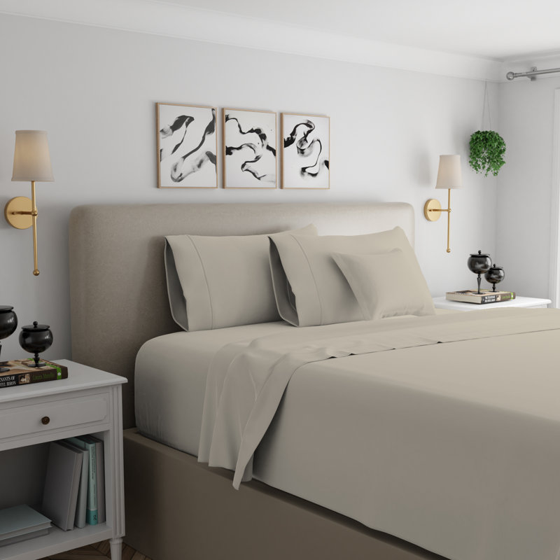Beige King Cotton-Blend Wrinkle-Resistant Sheet Set