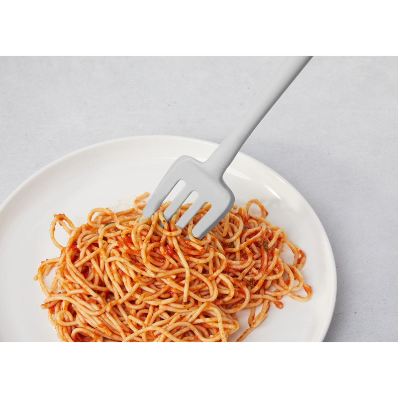 Tovolo Flex-Core Silicone Fork for Pasta Mixing and Spaghetti Twirling, Oyster Gray, Oyster Gray
