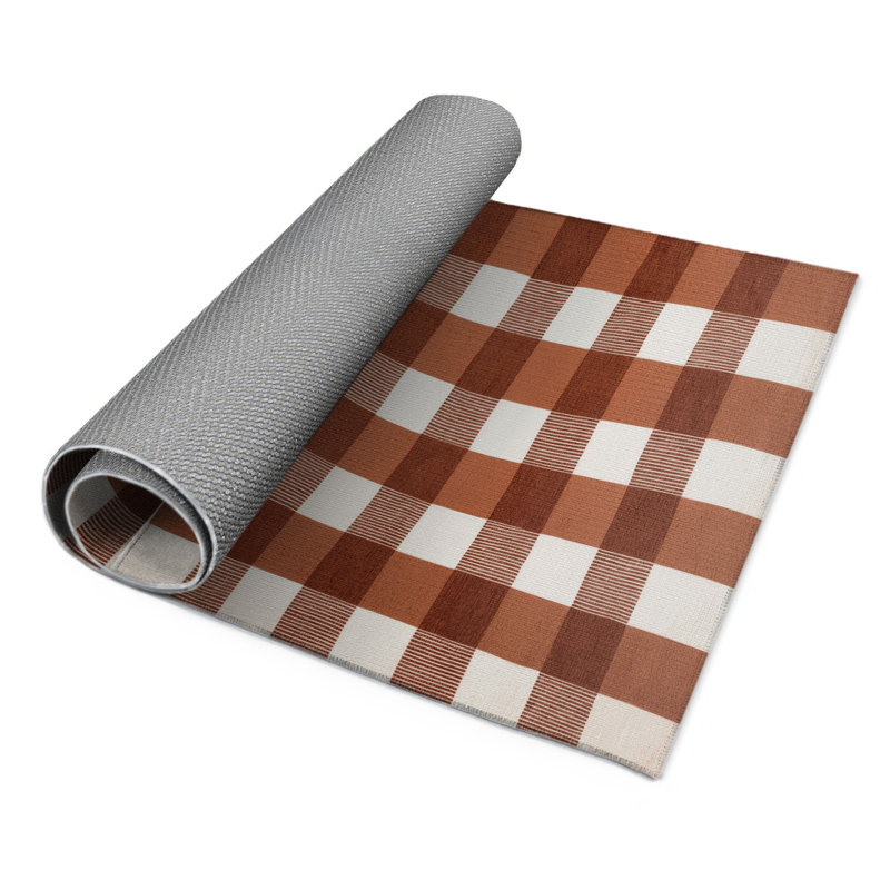 Tapis d'intérieur et d'extérieur à carreaux brun, Rectangulaire 2 pi x 3 pi