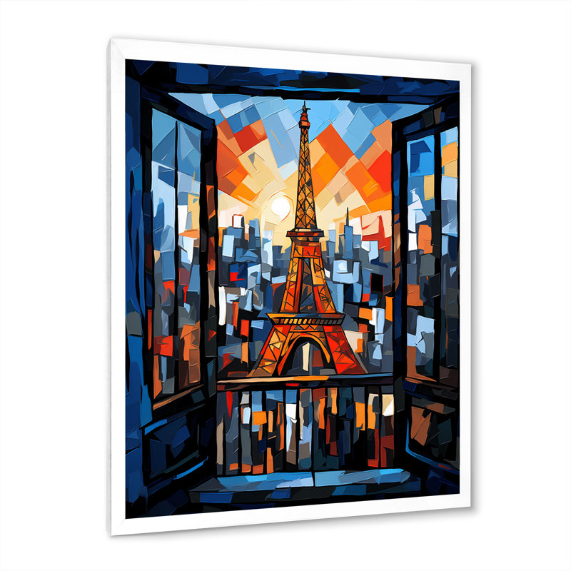 Cubic Paris Window View Elegant Sunset IV - City Paris, art mural, Cadre simple blanc, H 20 po x l 12 po x P 1 po