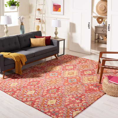 Hand Tufted Wool/Cotton Southwestern Rug in Red/Gold