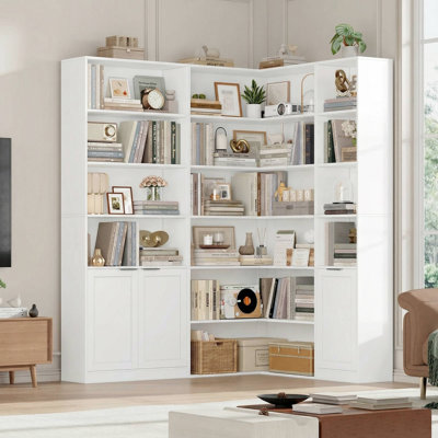 Modular Bookshelf Set: 3-In-1 Customizable Storage Shelf With Doors & Corner Unit, Space-Saving Design