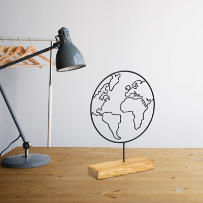 Elegant Decorative Object, Black Metal & Real Wood Base, 11.0 x 15.7 x 1.6 inches | 100% Metal (Thickness: 0.06 inches) & Solid Wood (Thickness: 1.6 inches) | Unique Design, Perfect for Home Décor & Modern Aesthetics