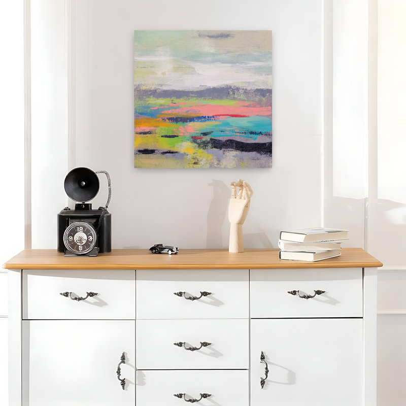 Champ de fleurs contemporain I avec art abstrait noir, H 18 po x l 18 po