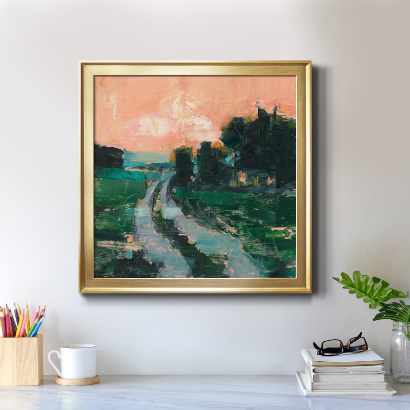 Coral Sunset II - Toile encadrée de qualité supérieure - prête à être accrochée, H 34,5 po x l 34,5 po x P 1,5 po, Cadre doré