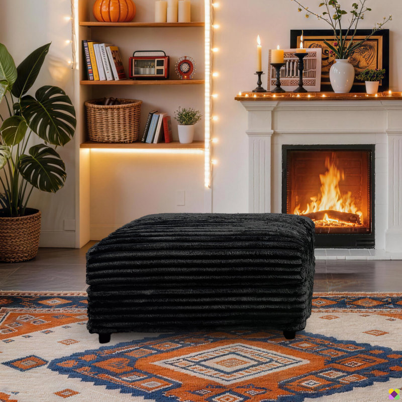 Gus 31.5"W Corduroy Ottoman, Black