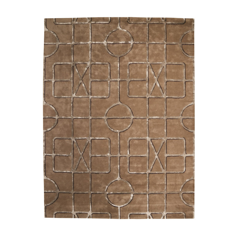 Wool Geometric Area Rug in Brown, Rectangle 9' x 12'