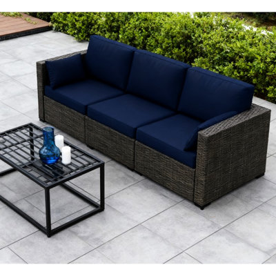 Cadre extérieur en acier galvanisé à 3 places Pe Pe, accoudoirs et dossier confortables, housses amovibles, pour terrasse de balcon, tissés à la main, acier, coussins moelleux,