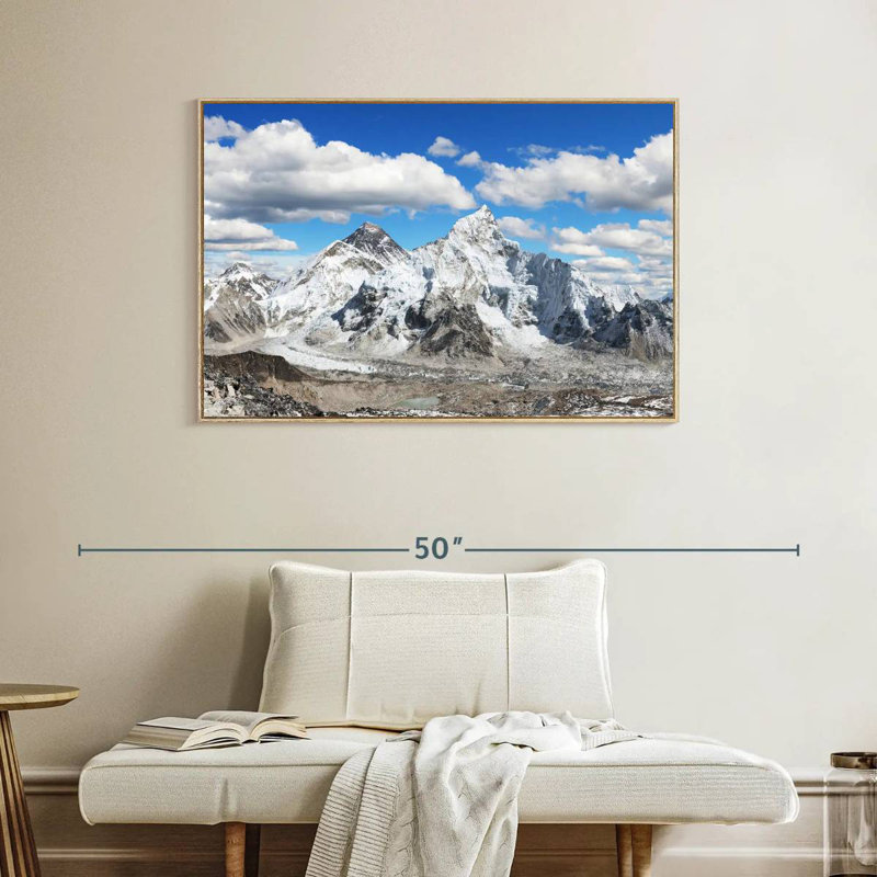 Vue panoramique de l'Himalaya, Cadre flottant en bois naturel, 40 po x 27 po