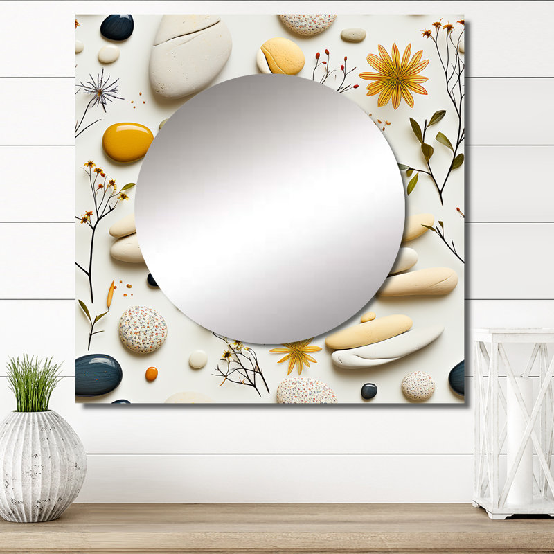 23" Square Floral Zen Pattern Aluminum Mirror