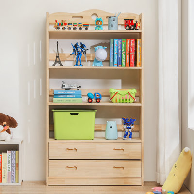 Wood 5 Tiers 2 Drawers Standard Bookshelf, Books Toys Organizer Bookcase for Home -  MoNiBloom, A01A4A016A8