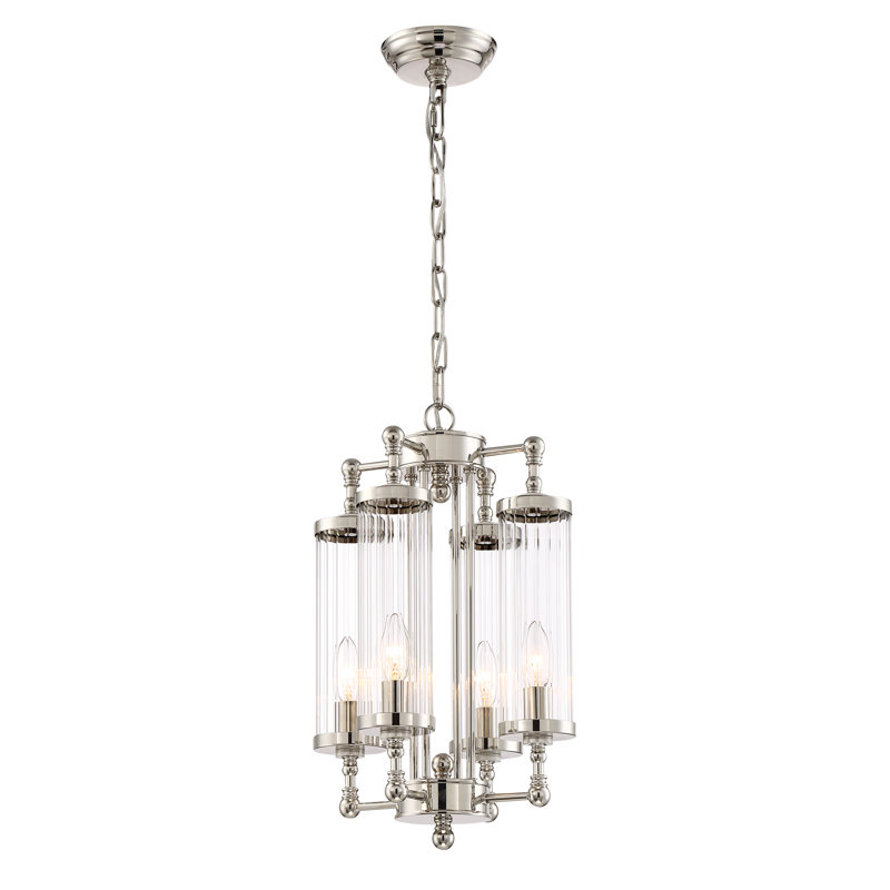 Lustre géométrique unique à 4 lumières Leonia, H 28,3 po x P 14,17 po, Nickel poli