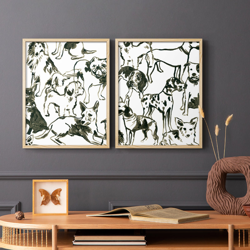 Impression encadrée Canine Collage I-Premium - prête à être accrochée - aucun clou requis - aucun clou requis, Bois naturel