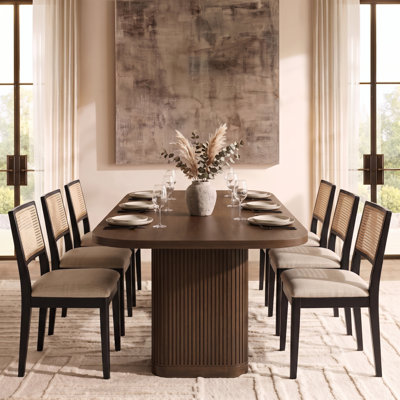 Graciana 95.25"W Fluted Modern Dining Table with Solid Wood base- Seats 8-10 People