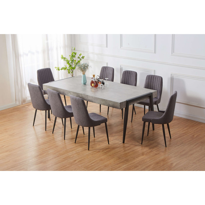Ensemble de salle à manger industriel moderne avec table rectangulaire et huit chaises rembourrées, 8 sièges