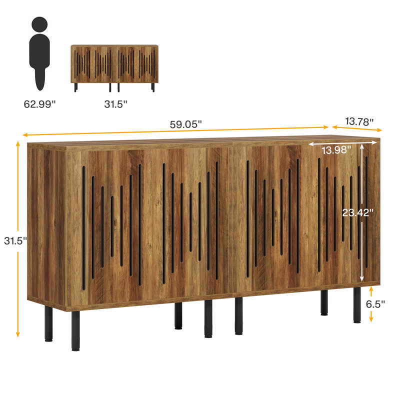 59-in Sideboard With Doors & Adjustable Shelves, Brown