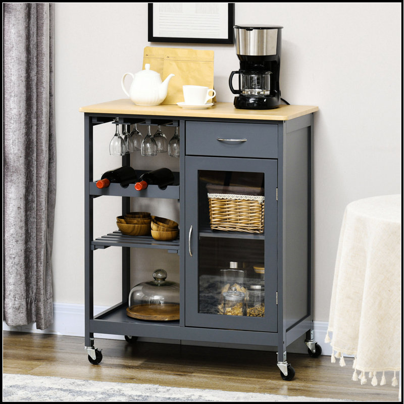 Îlot de cuisine polyvalent avec rangement, porte-bouteilles et porte-verres à pied pour cuisine moderne