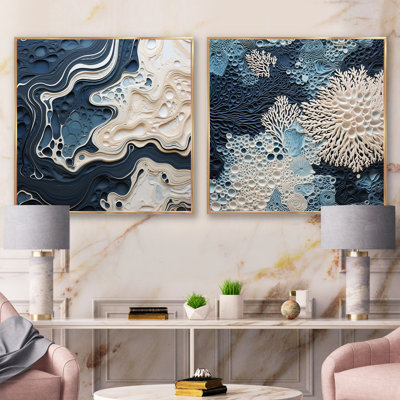 Abstract Cream And Blue Collage - Abstract Square Collage Set Of 2