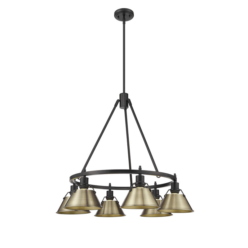 Felda 6 - Light Steel Dimmable Cone Chandelier, Aged Brass, Matte Black