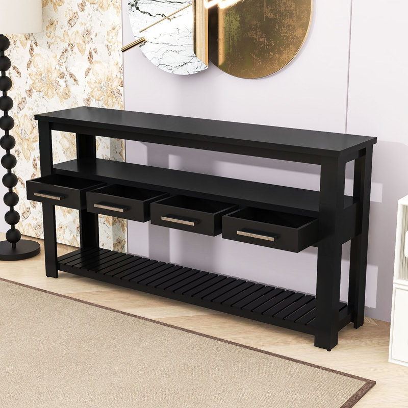 Élégante table d'entrée multifonctionnelle avec tiroirs et tablettes, Noir