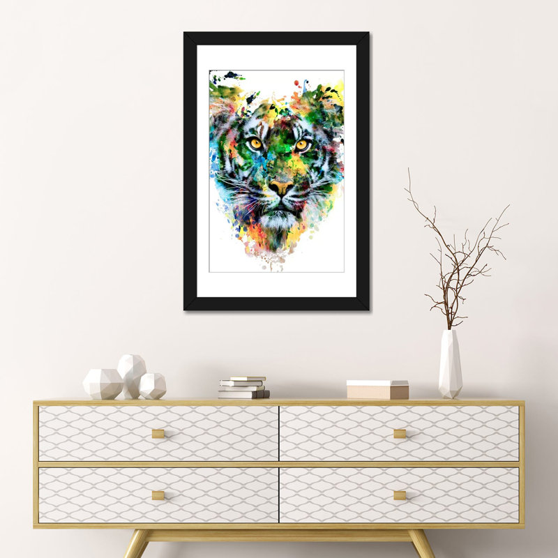 « tiger iv », impression sur toile, H 24 po x l 16 po x P 1 po, Papier avec cadre noir, Blanc