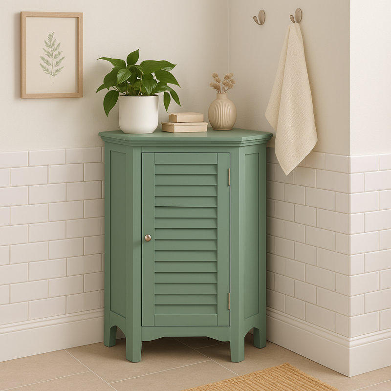 32" Glancy One Shutter Door Wooden Corner Stand Floor Cabinet, Green