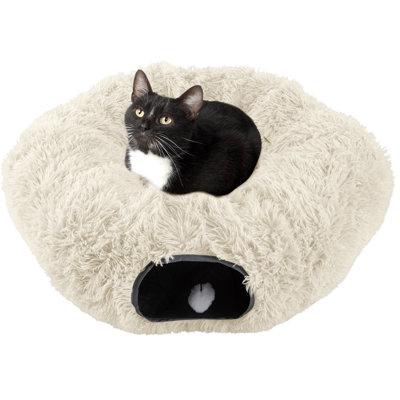 PETMAKER Tunnel pour chat avec lit pour chat d'intérieur - 3 pi Lit pour chat multifonctionnel avec jouet pour chat - Peluche pour chat douce et moelleuse