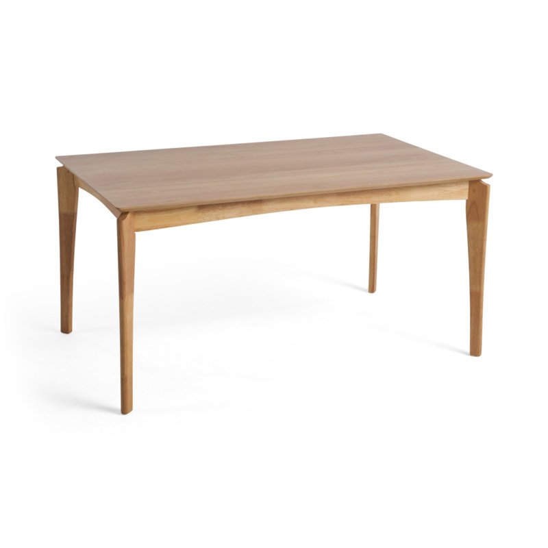 Table de salle à manger 6 places, bois d'hévéa avec placage de noyer, style Mid-Century