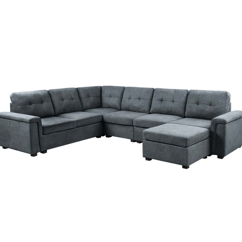 Canapé modulaire 7 pièces en tissu gris, 119 po, coussins de dossier, accoudoirs souples amovibles 7, sièges, coussins amovibles