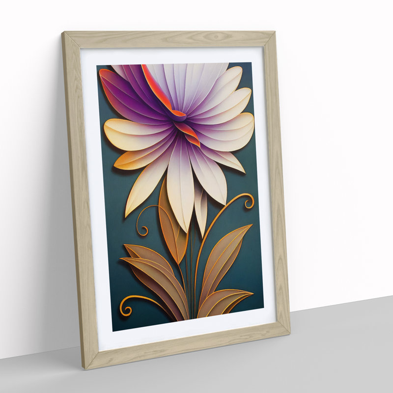 Art Deco Flower No.5 - Wall Art, 46cm H x 34cm W, Oak Frame