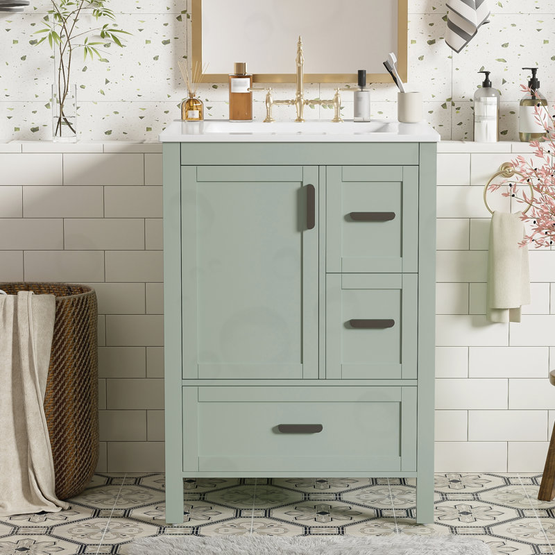 Meuble-lavabo de salle de bain avec tablette à double couche, Vert