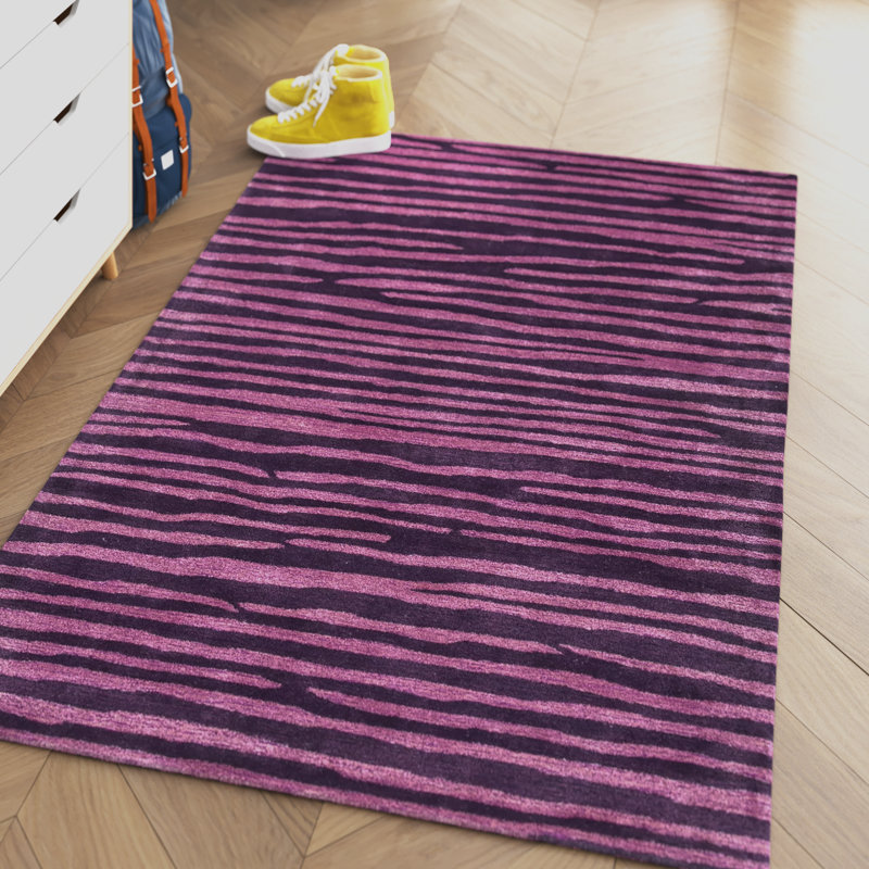 Chanler Striped Handmade Tufted Plum/Black Area Rug, Rectangle 3'6" x 5'6"