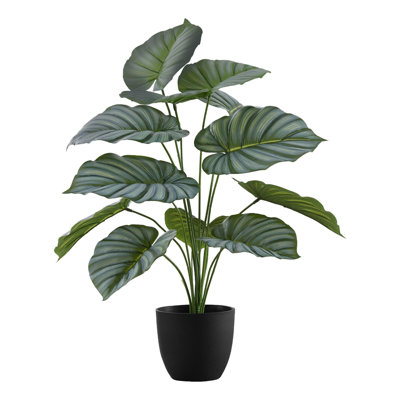 Plante artificielle, 24 po de haut, Calathea, intérieur, faux, faux, table, verdure, pot, touche réelle, décoratif, feuilles vertes, pot noir