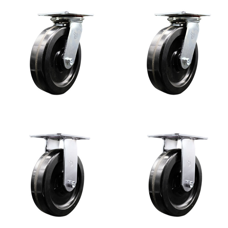 8 Inch Phenolic Caster Set with Ball Bearings 2 Swivel 2 Rigid Service Caster
