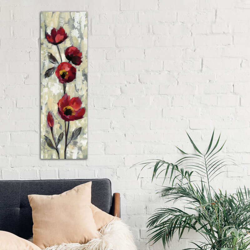 Simple Red Floral I by Silvia Vassileva - Wrapped Canvas Panoramic Painting, 121.92 cm H x 40.64 cm W x 1.91 cm D