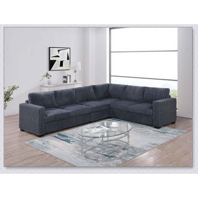Ensemble élégant de canapé d'angle 4 pièces gris foncé avec revêtement en velours côtelé moelleux, design en L pour un confort et un style optimaux.