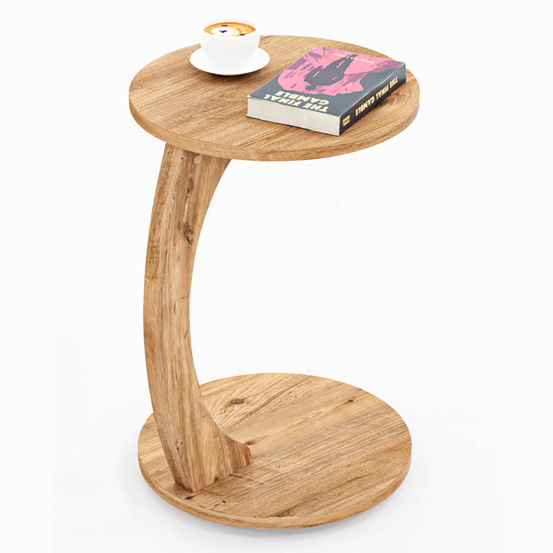 InterGo C-Shaped Round End Table with Rolling Wheels - Side Table Modern Design, Space-Saving Home Decor End Table for Living Room, Depali Coffee Table
